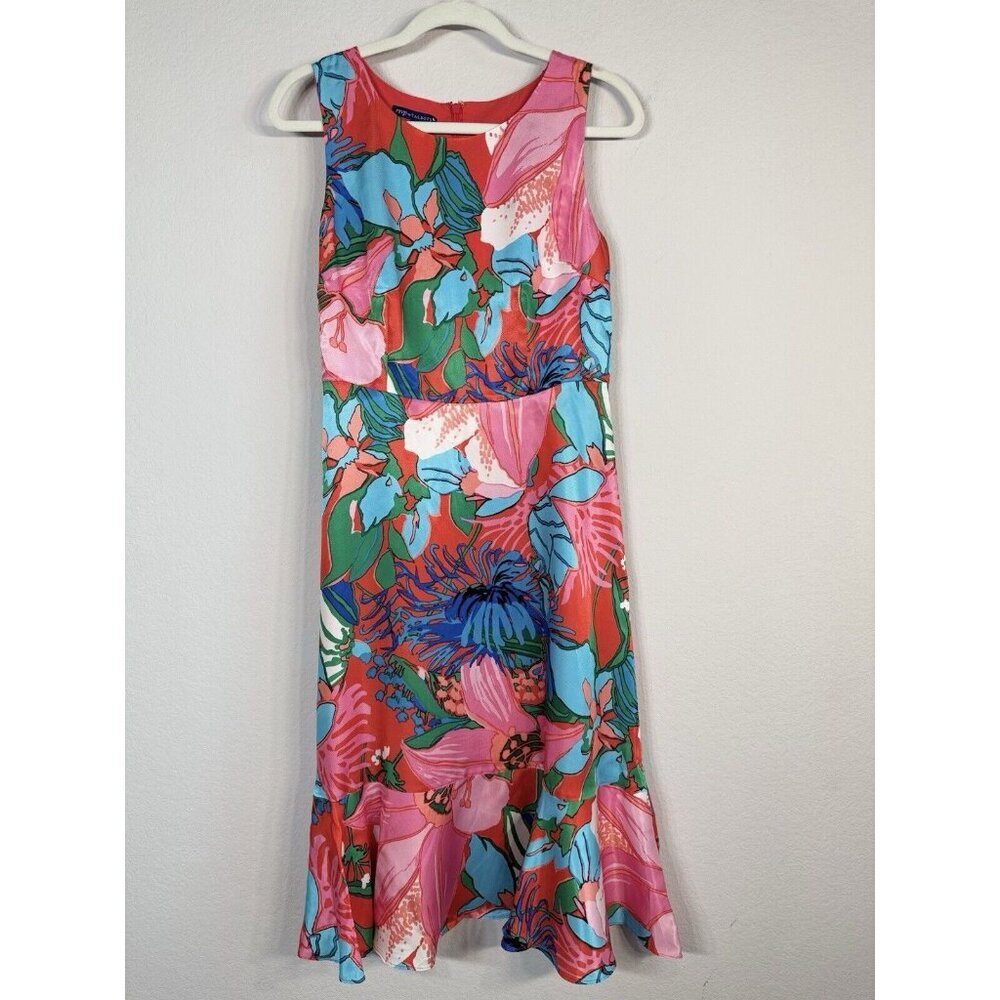RSVP By Talbots Womens Dress Size 2 Tropical Floral Fit & Flare Ruffle Hem Lined - Picture 8 of 11